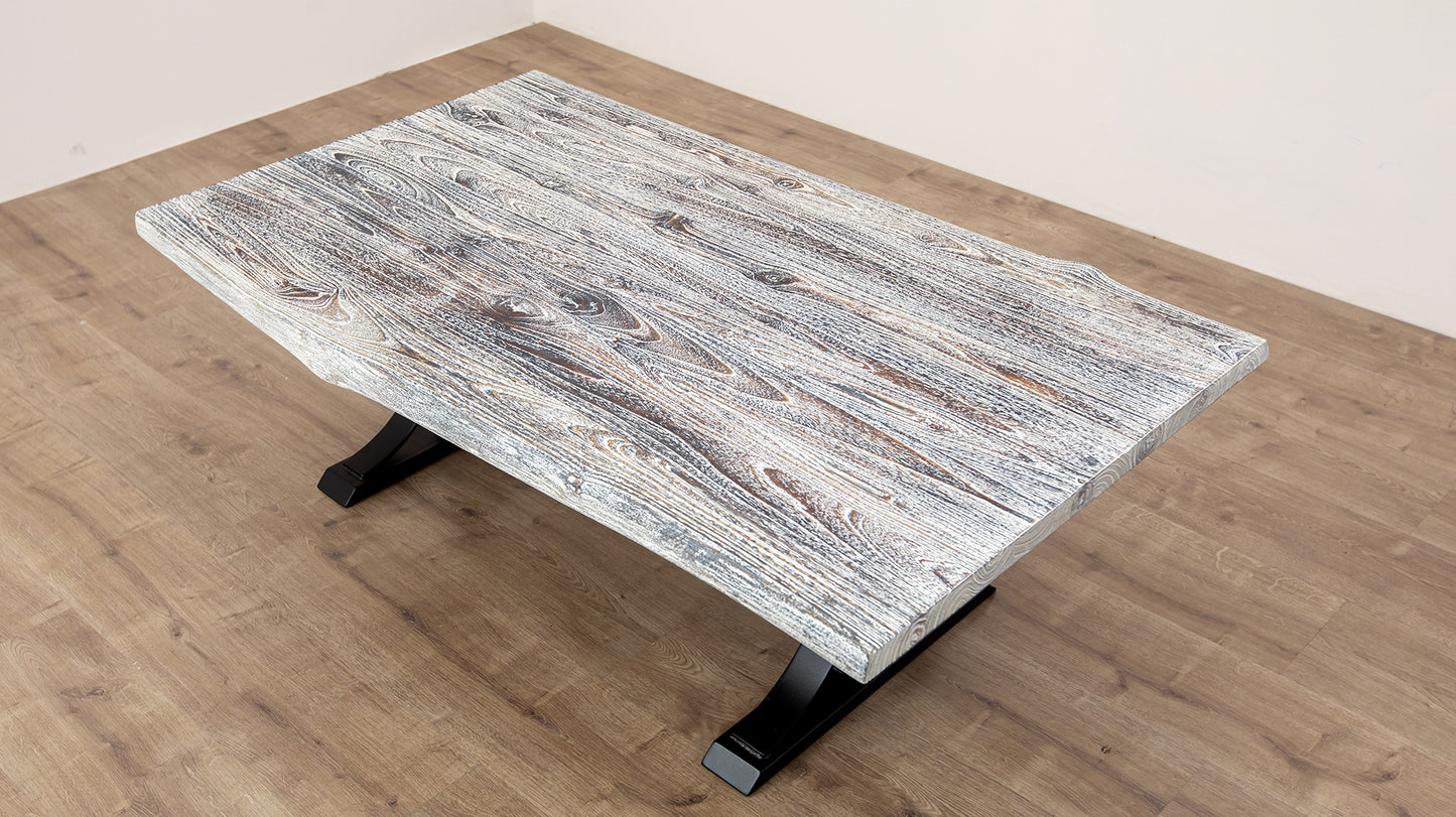 55x30" Teak Live Edge Coffee Table, Brushed-Texture Weathered Finish