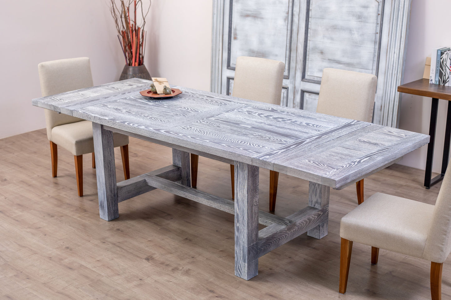 72x38"/104" Sonoma Teak Extension Dining Table, Brushed-Textured Sun Bleached Finish.