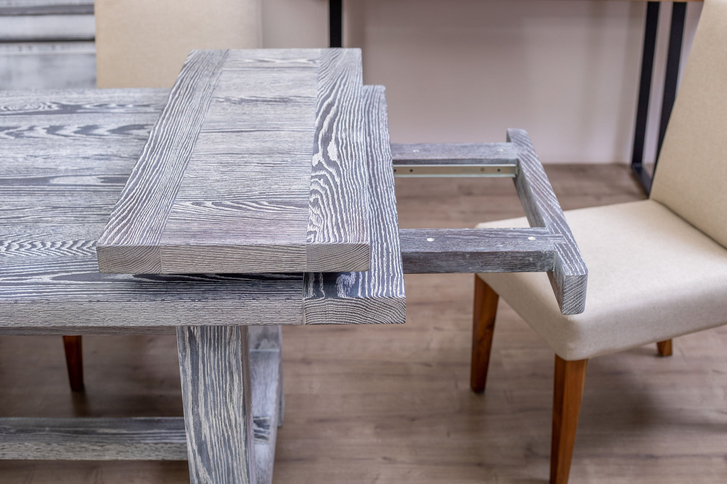 72x38"/104" Sonoma Teak Extension Dining Table, Brushed-Textured Sun Bleached Finish.