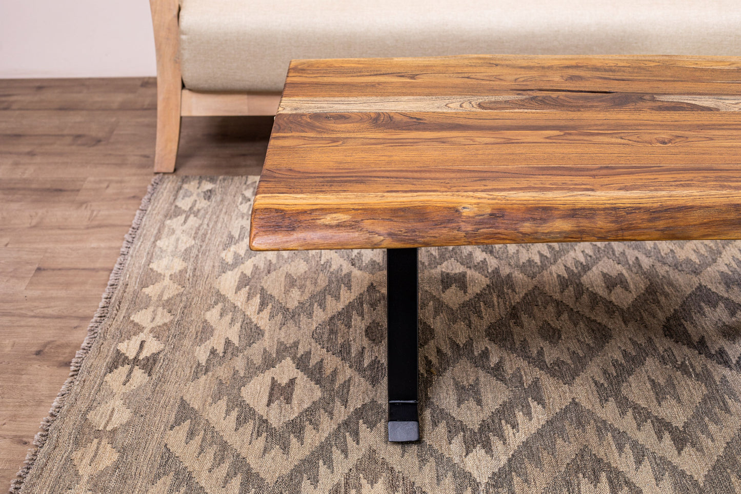 55x30" Teak Live Edge Coffee Table, Brushed-Texture Autumn Finish