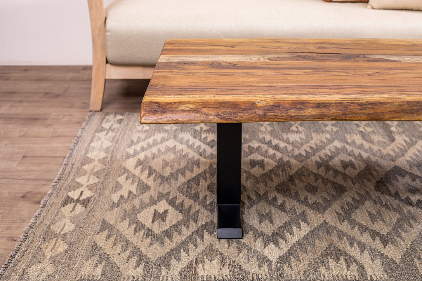 48x30" Teak Live Edge Coffee Table, Brushed-Texture Autumn Finish