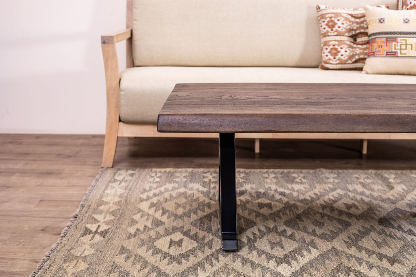 48x30" Teak Live Edge Coffee Table, Brushed-Texture Cocoa Finish