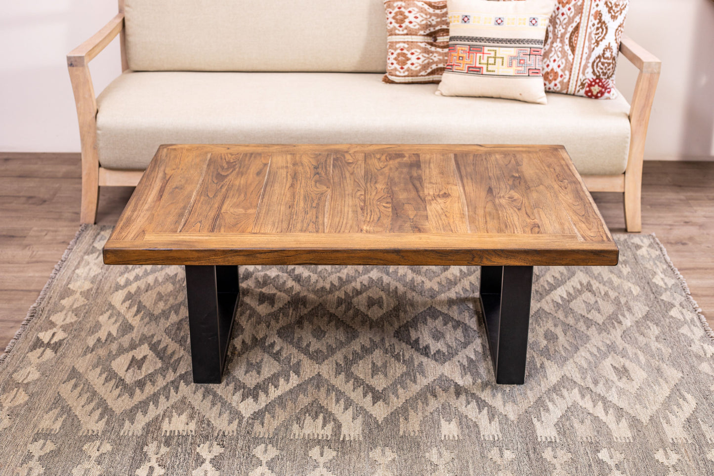 48x30" Teak Mission Edge Coffee Table, Brushed-Texture Autumn Finish