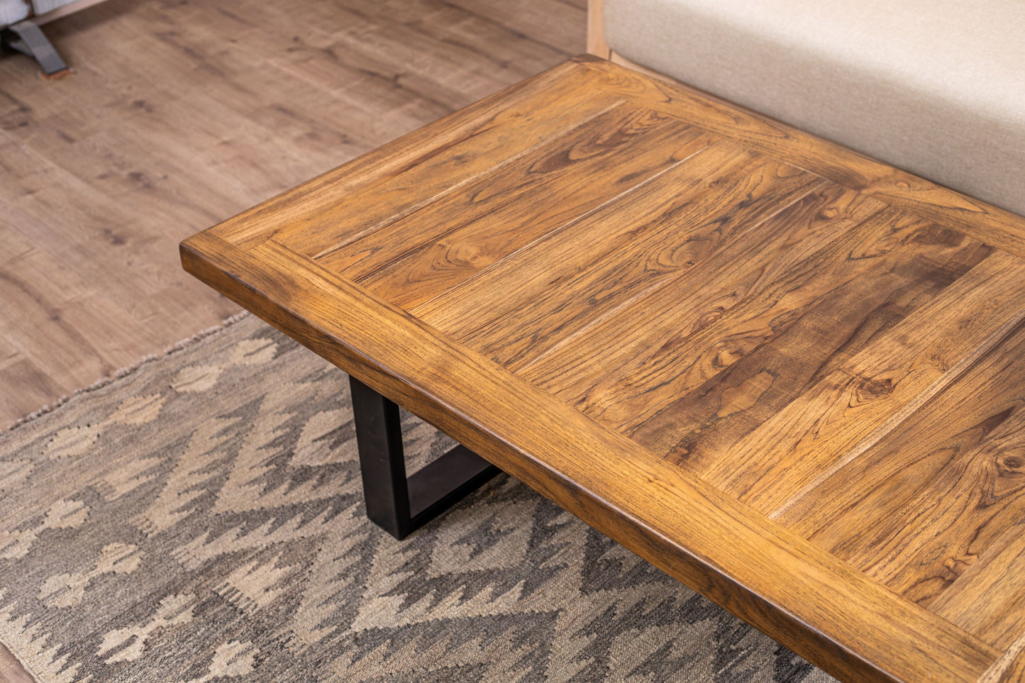 48x30" Teak Mission Edge Coffee Table, Brushed-Texture Autumn Finish