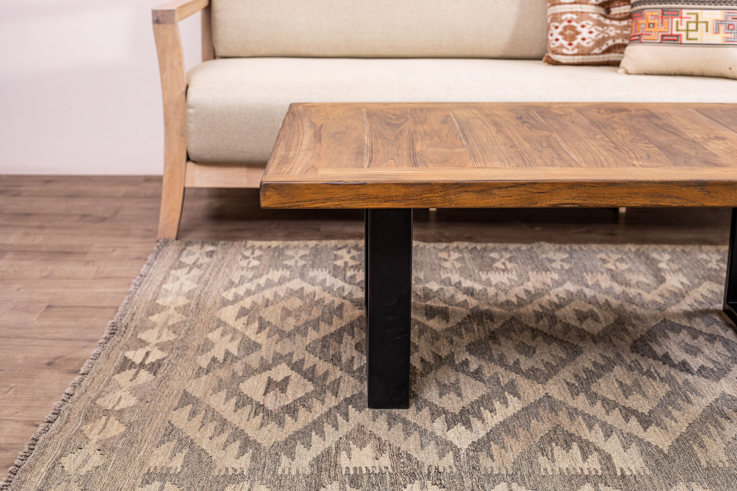 48x30" Teak Mission Edge Coffee Table, Brushed-Texture Autumn Finish