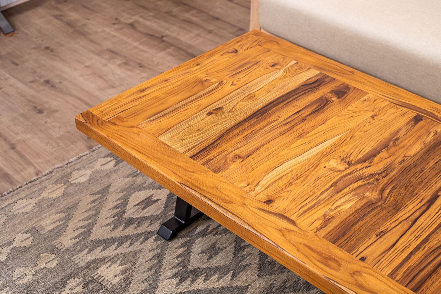 48x30" Teak Mission Edge Coffee Table, Brushed-Texture Natural Finish