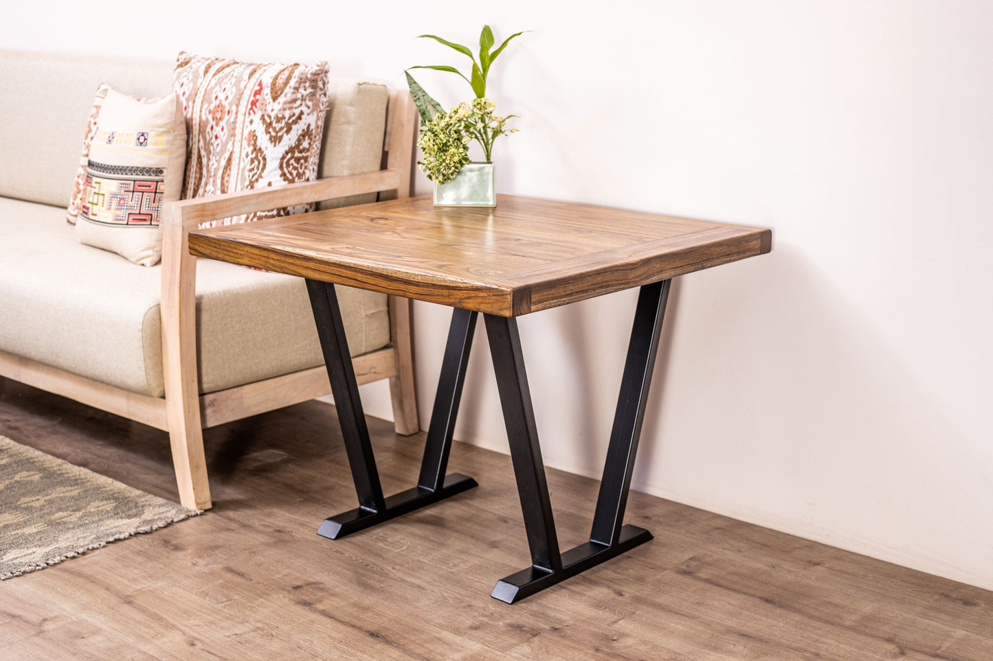 30x30" Teak Mission Edge Side Table, Brushed-Texture Autumn Finish