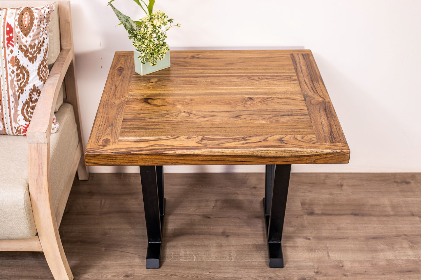 30x30" Teak Mission Edge Side Table, Brushed-Texture Autumn Finish