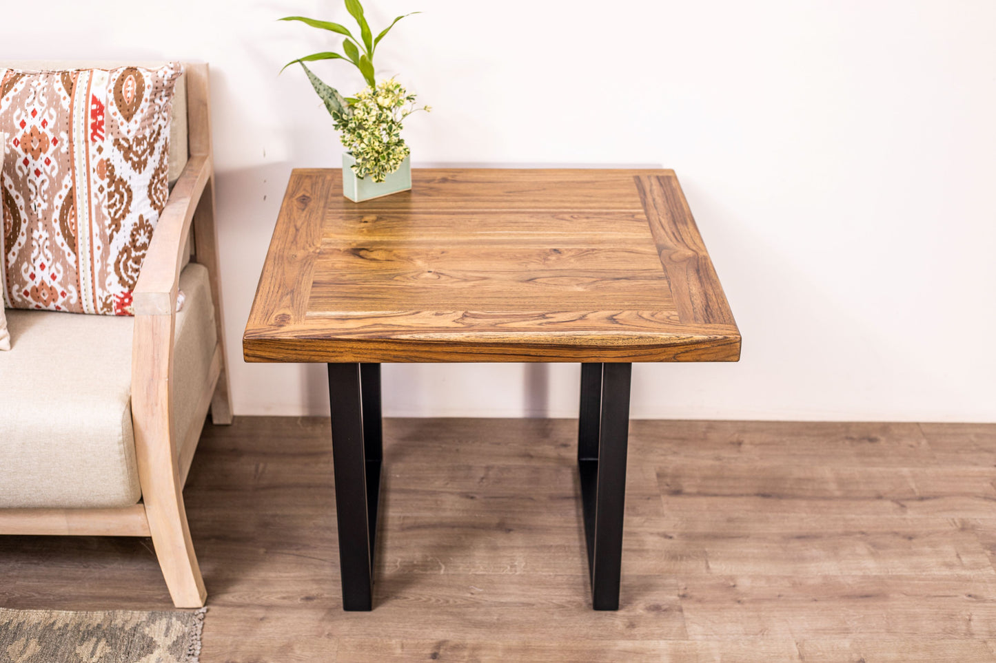 30x30" Teak Mission Edge Side Table, Brushed-Texture Autumn Finish