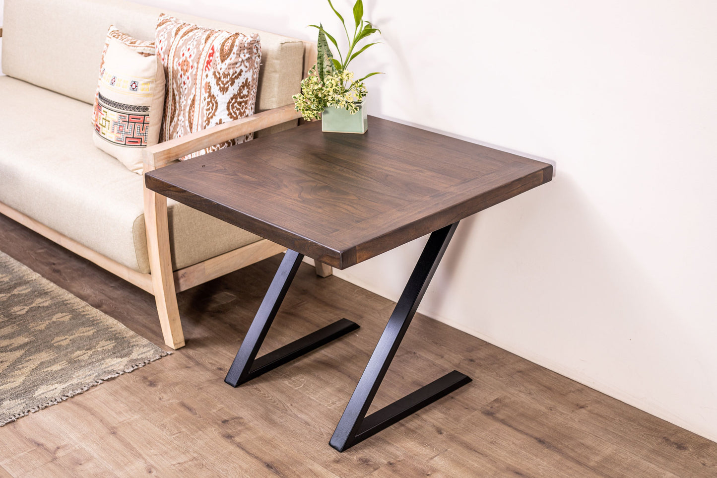 30x30" Teak Mission Edge Side Table, Smooth-Texture Cocoa Finish