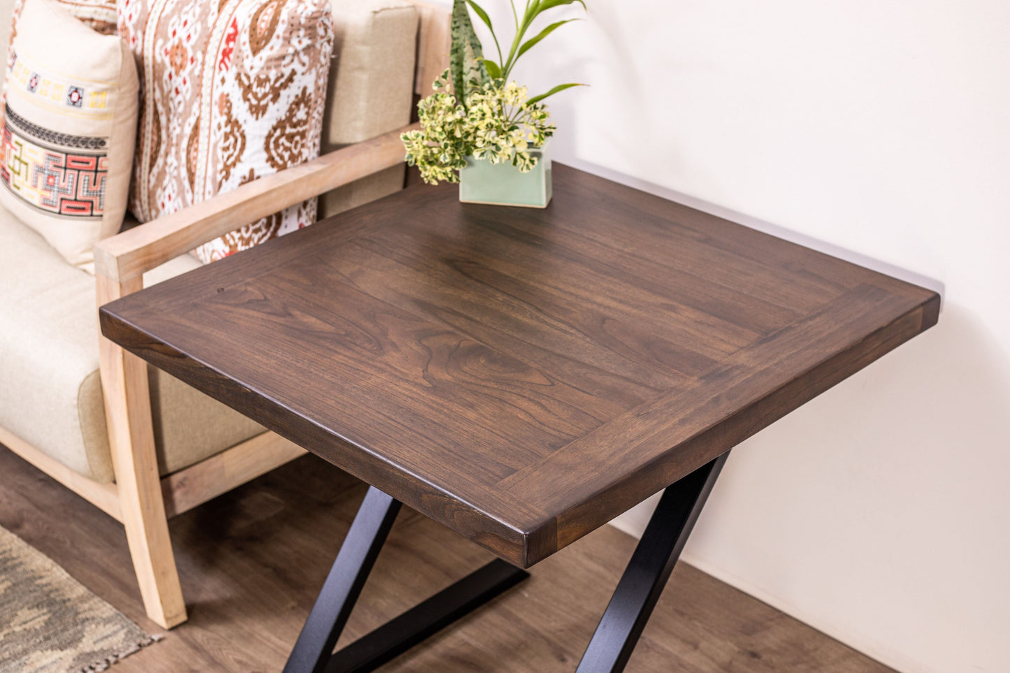 30x30" Teak Mission Edge Side Table, Smooth-Texture Cocoa Finish