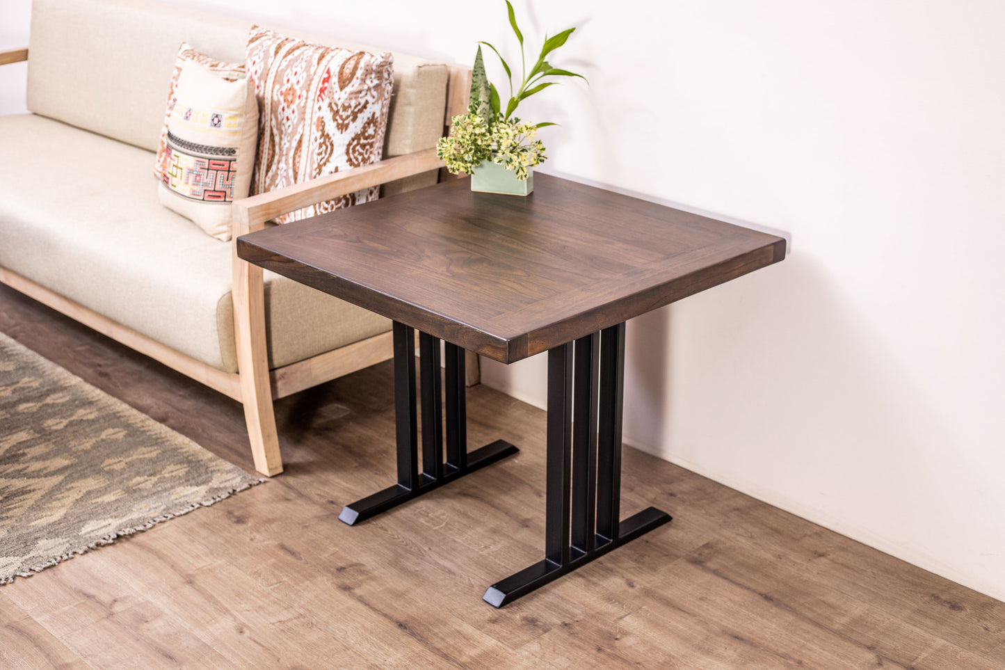 30x30" Teak Mission Edge Side Table, Smooth-Texture Cocoa Finish