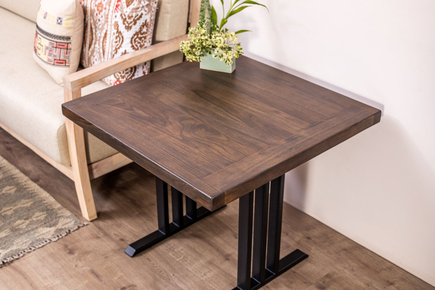 30x30" Teak Mission Edge Side Table, Smooth-Texture Cocoa Finish