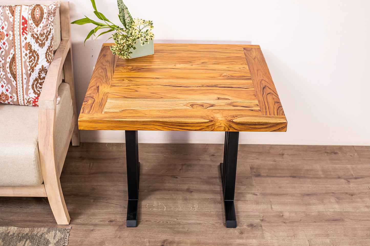 30x30" Teak Mission Edge Side Table, Brushed-Texture Natural Finish