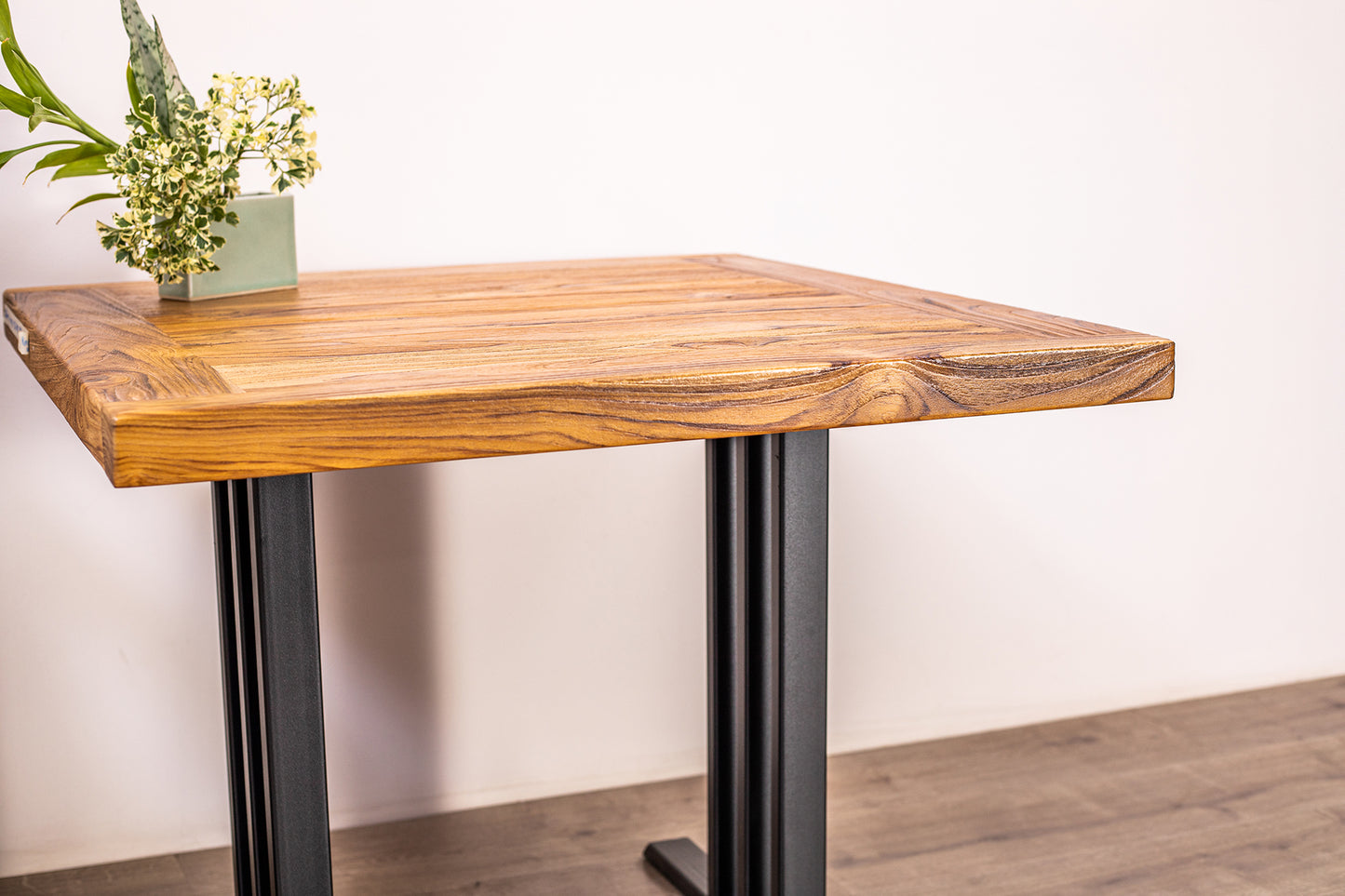 30x30" Teak Mission Edge Side Table, Brushed-Texture Natural Finish