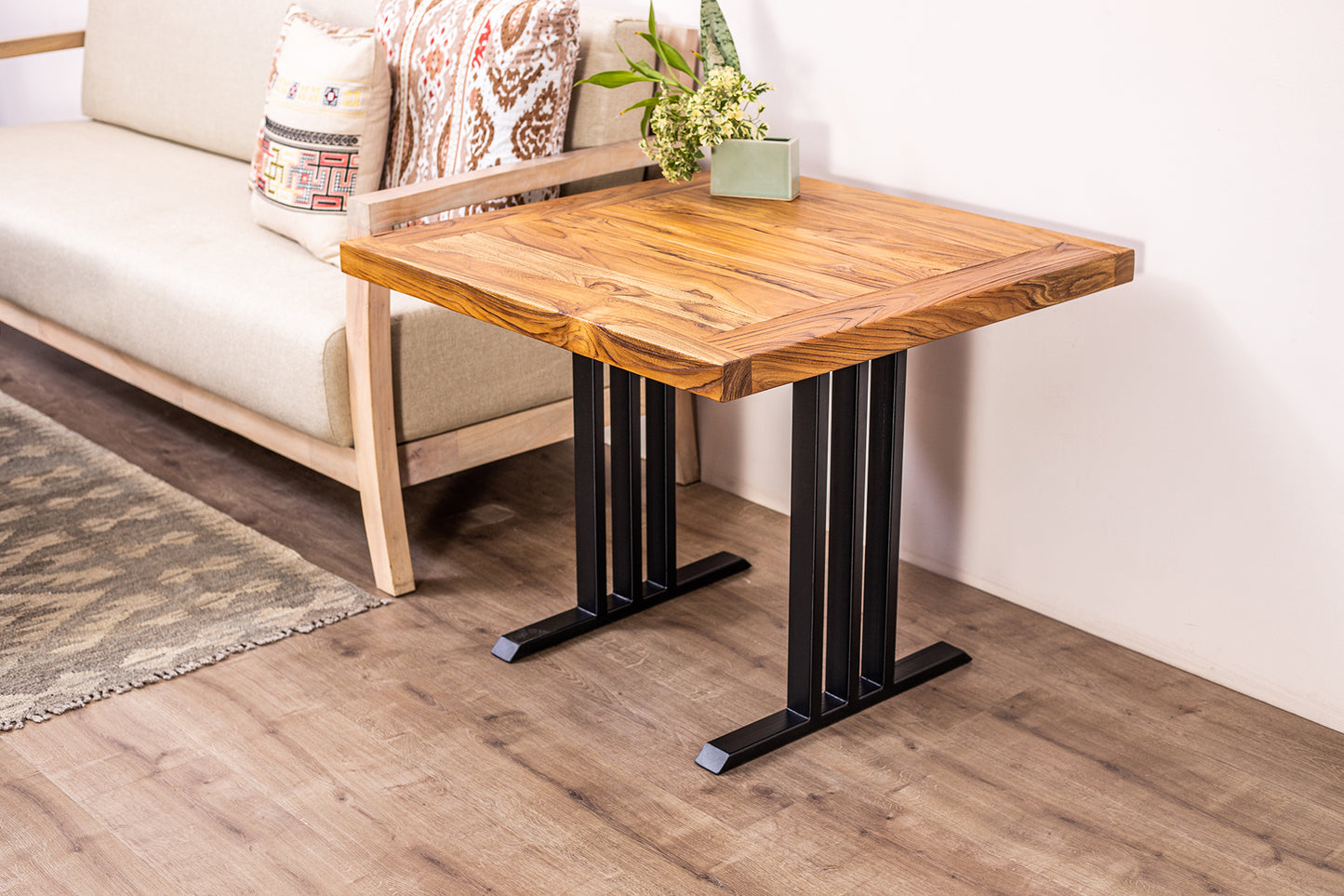 30x30" Teak Mission Edge Side Table, Brushed-Texture Natural Finish