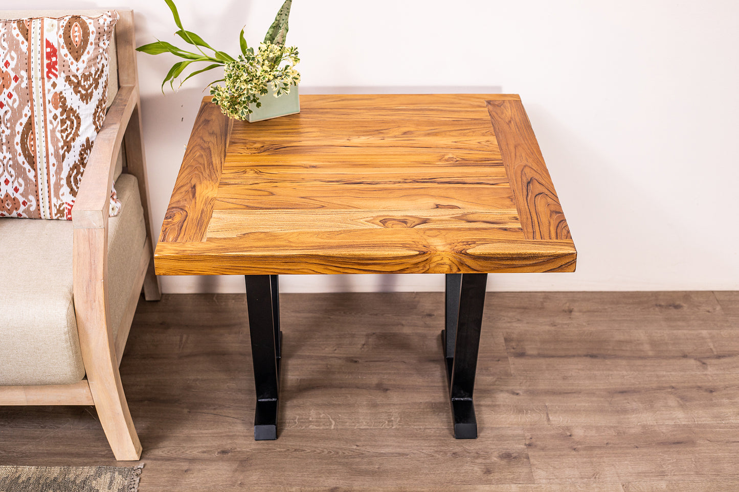 30x30" Teak Mission Edge Side Table, Brushed-Texture Natural Finish