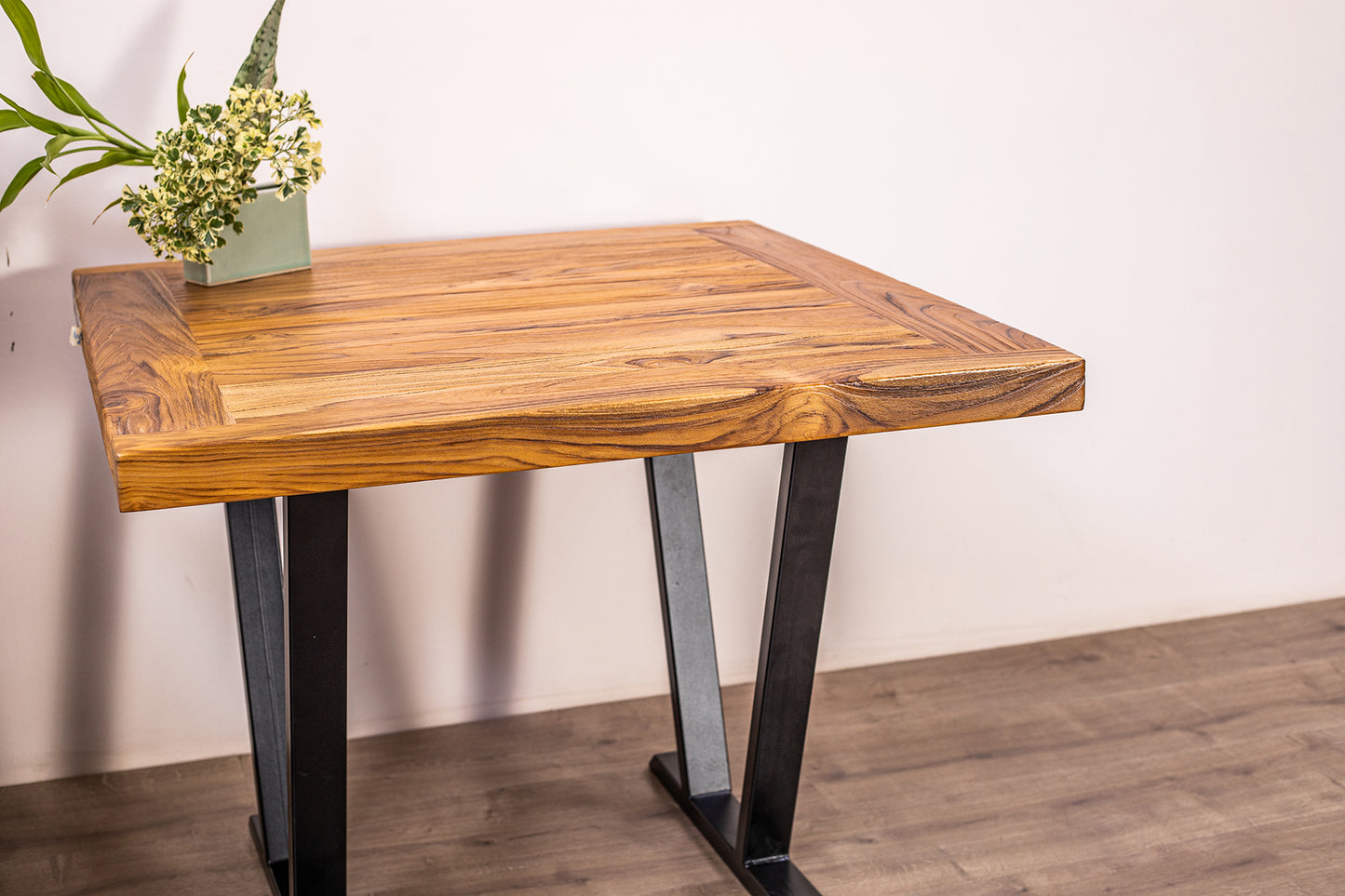 30x30" Teak Mission Edge Side Table, Brushed-Texture Natural Finish