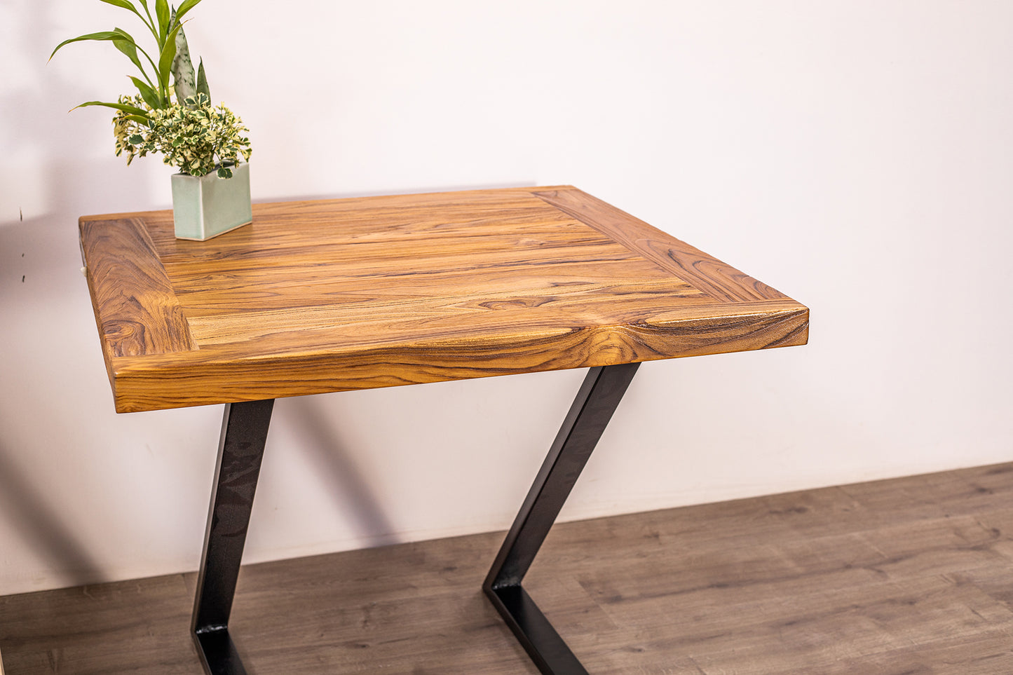 30x30" Teak Mission Edge Side Table, Brushed-Texture Natural Finish