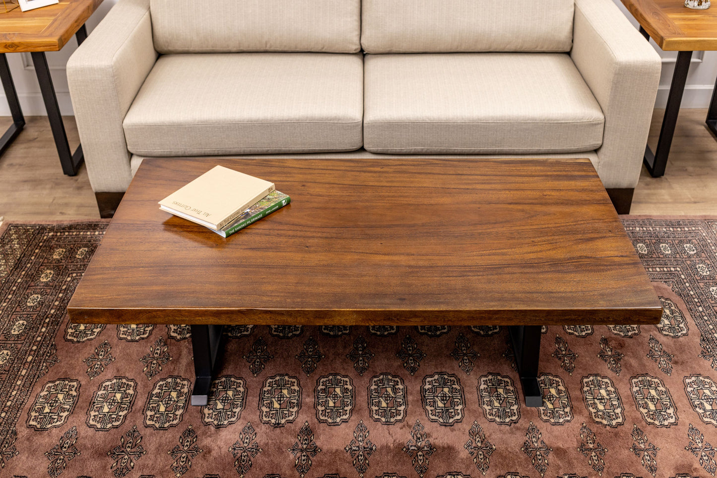 55x30" Acacia Mission Edge Coffee Table, Smooth-Texture Milk Chocolate Finish