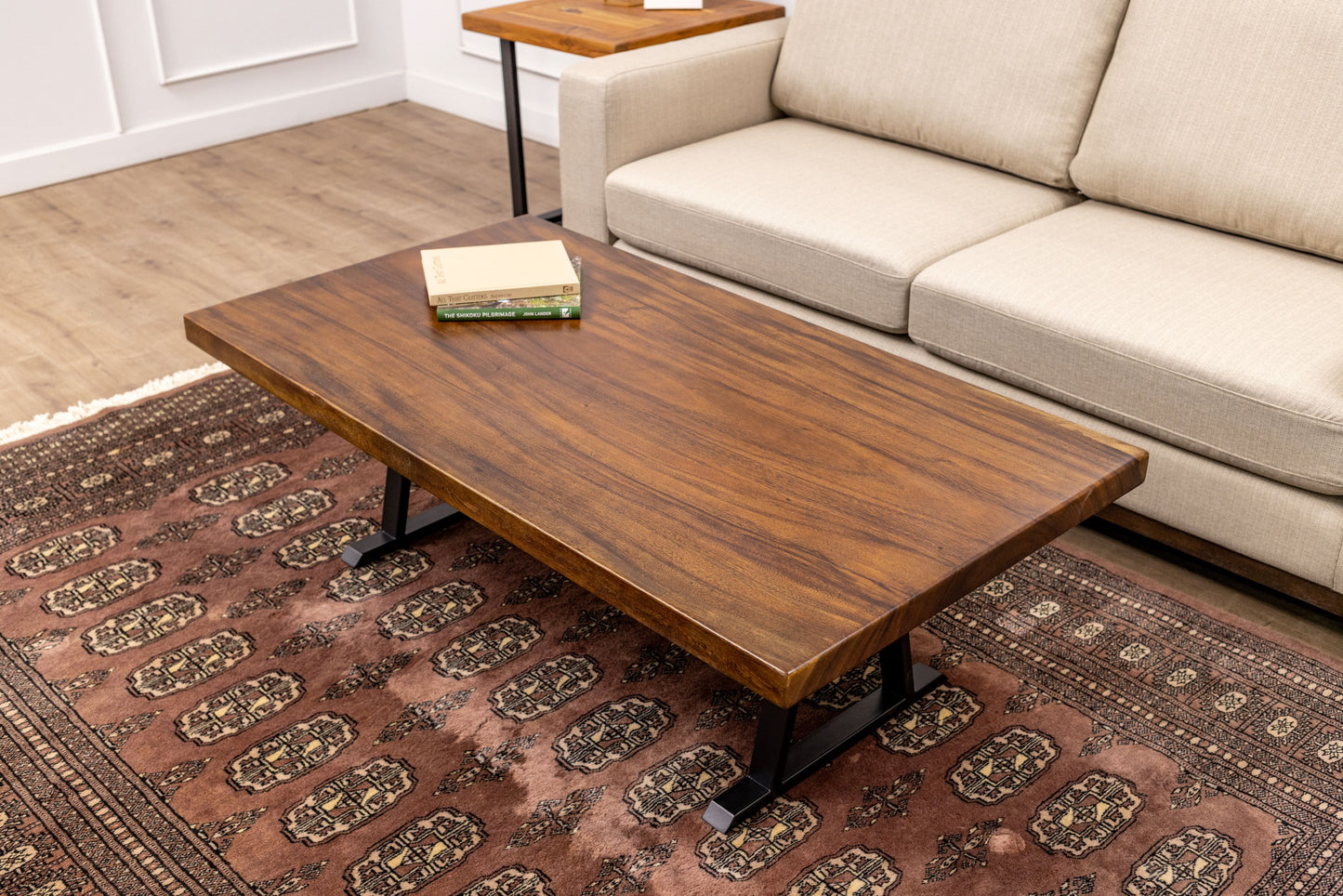 55x30" Acacia Mission Edge Coffee Table, Smooth-Texture Milk Chocolate Finish