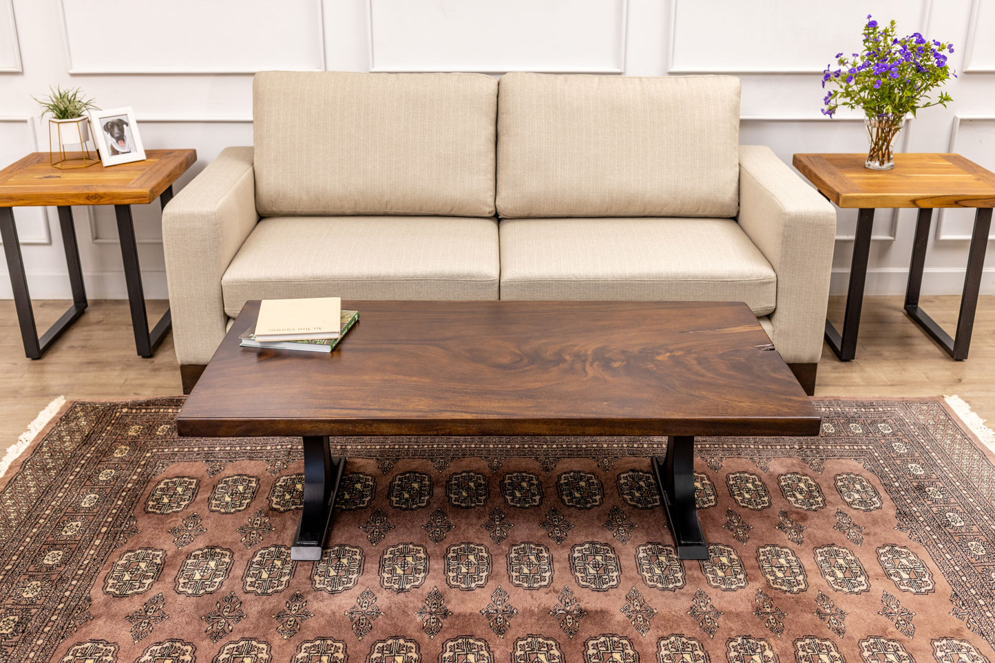 55x30" Acacia Mission Edge Coffee Table, Smooth-Texture Dark Chocolate Finish