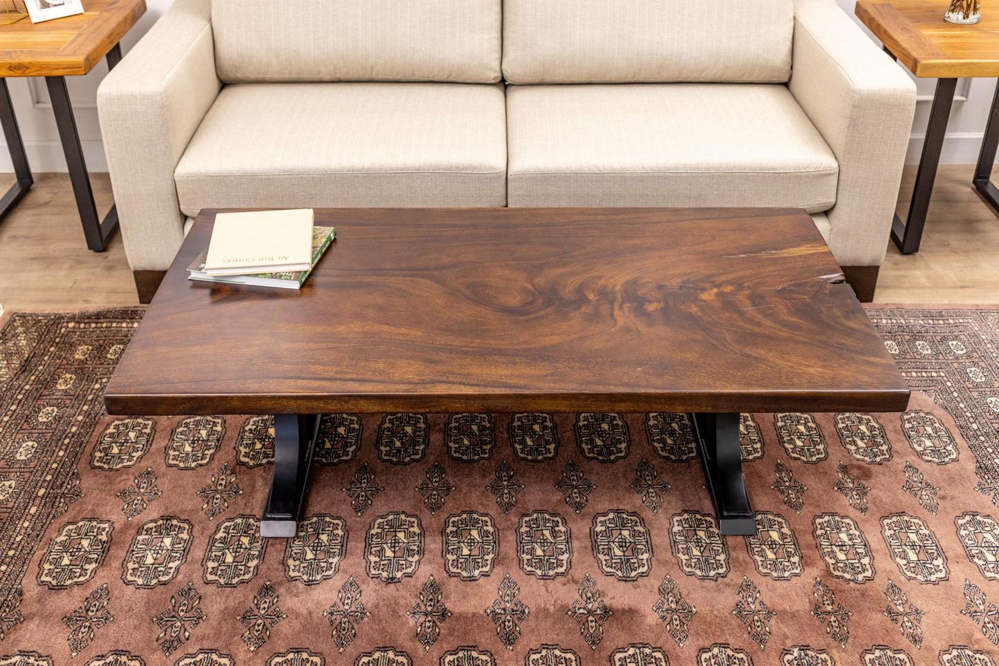 55x30" Acacia Mission Edge Coffee Table, Smooth-Texture Dark Chocolate Finish