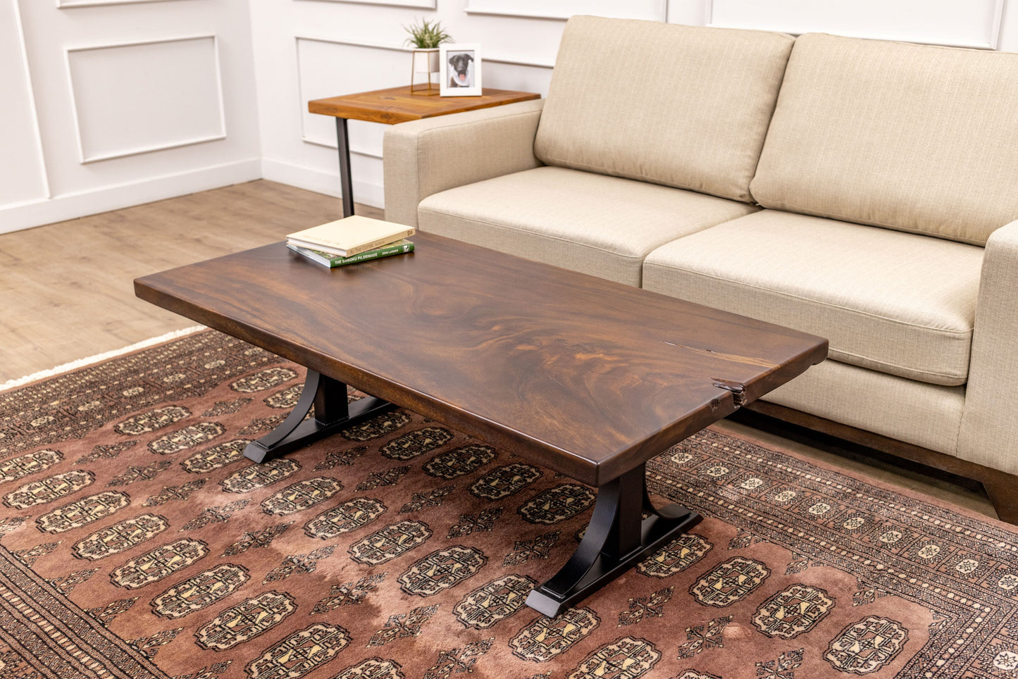 55x30" Acacia Mission Edge Coffee Table, Smooth-Texture Dark Chocolate Finish