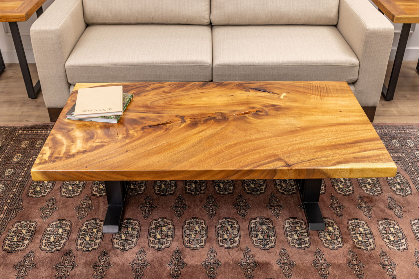 55x30" Acacia Mission Edge Coffee Table, Smooth-Texture Natural Finish