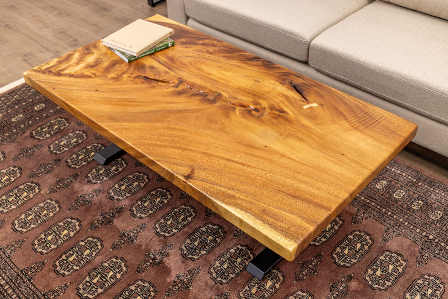 55x30" Acacia Mission Edge Coffee Table, Smooth-Texture Natural Finish