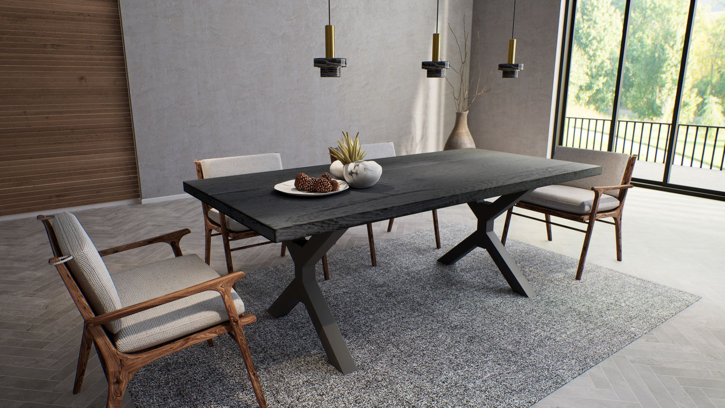 Solid Oak Table Top 84x40" Brushed Texture, Anthracite Finish