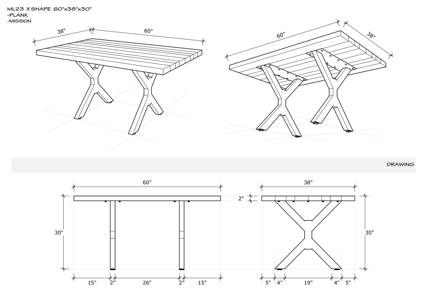Solid Oak Table Top 84x40" Brushed Texture, Anthracite Finish