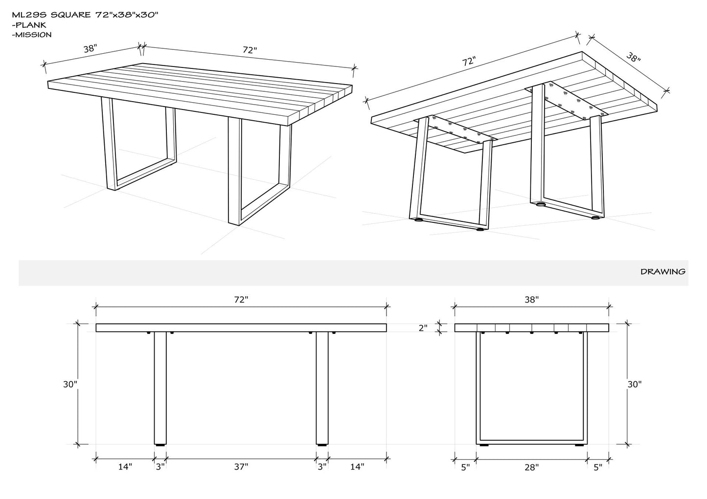 Teak Dining Table 72x38" Smooth Autumn Finish
