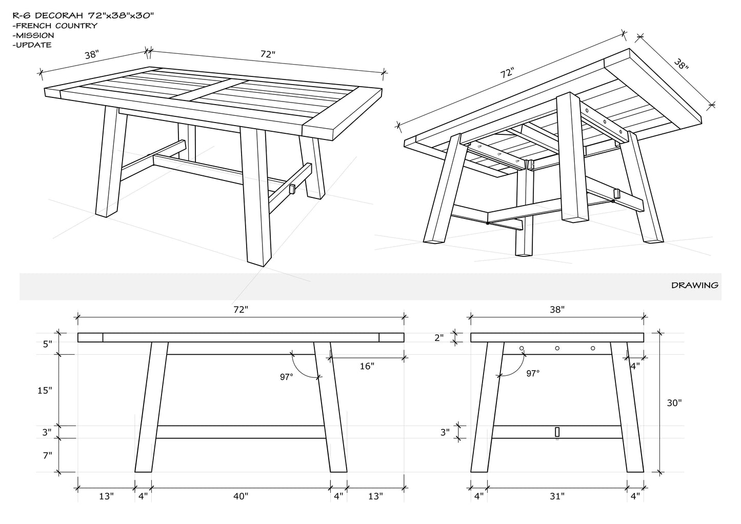 72x38" Decorah Teak Dining Table, Brushed-Texture Sun Bleached Finish