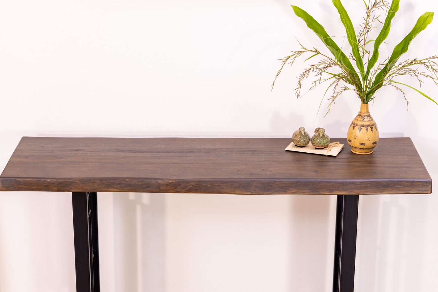 52x12" Teak Live Edge Console Table, Smooth-Texture Cocoa Finish