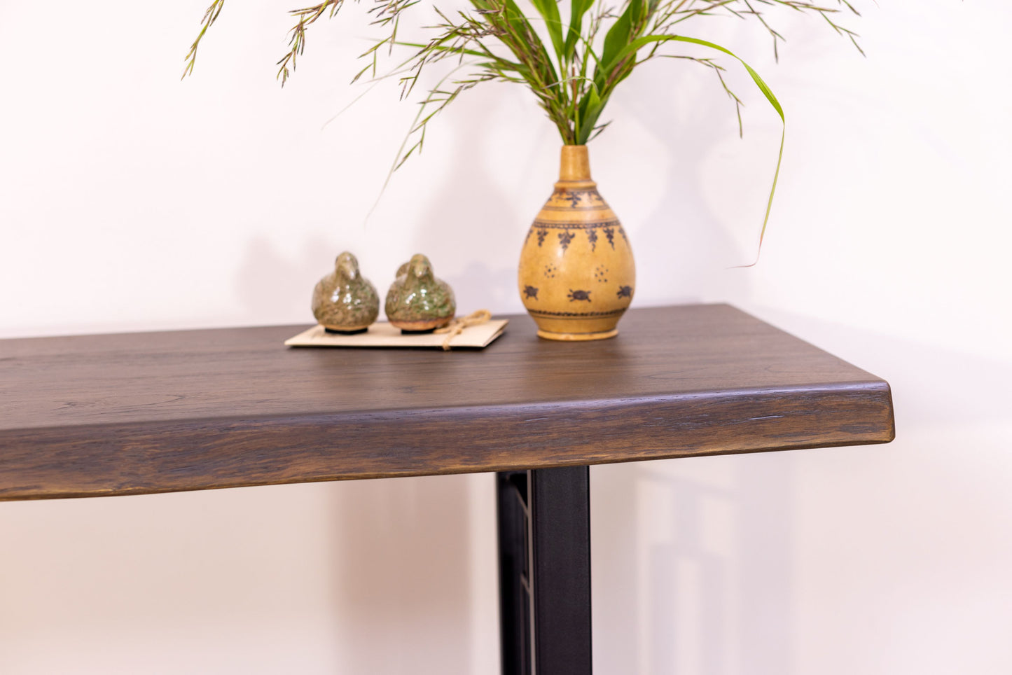 52x12" Teak Live Edge Console Table, Smooth-Texture Cocoa Finish