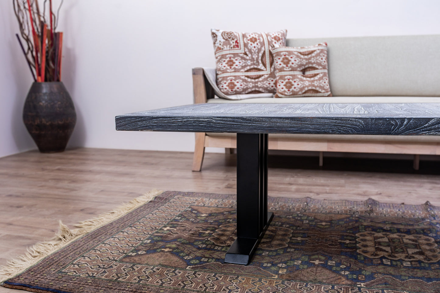 55x30" Teak Mission Edge Coffee Table, Brushed-Texture Weathered Finish