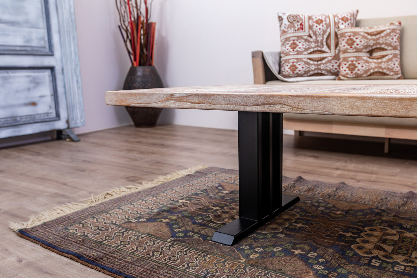 55x30" Teak Mission Edge Coffee Table, Brushed-Texture Sun Bleached Finish