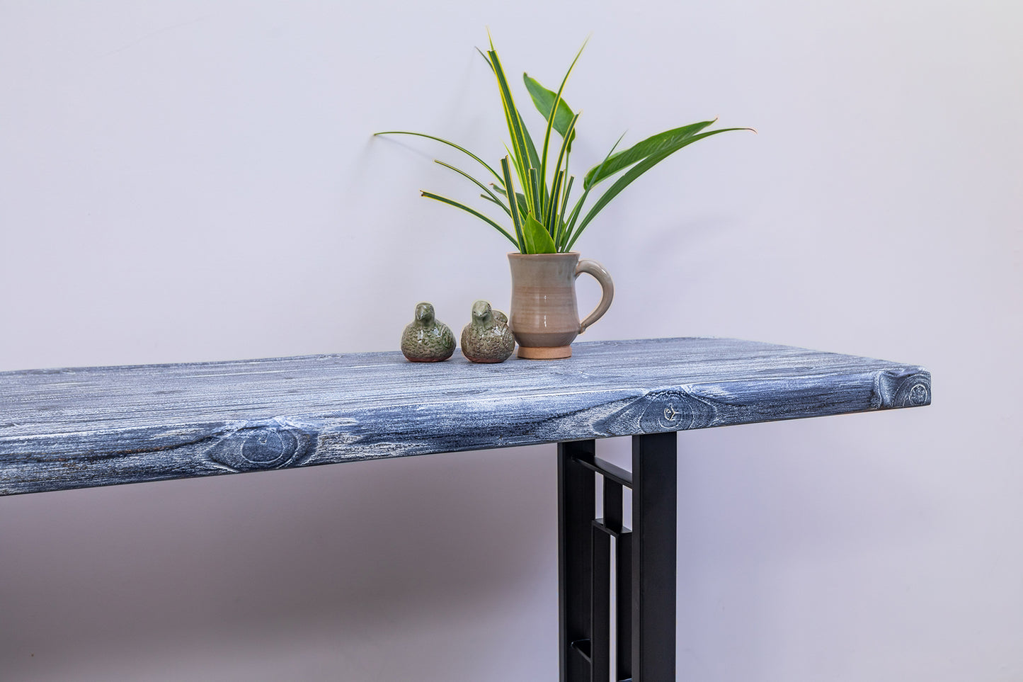 65x18" Teak Live Edge Console Table, Brushed-Texture Weathered Finish