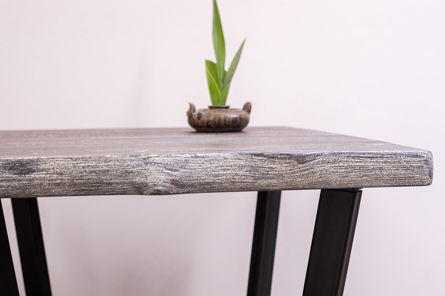 24x24" Teak Live Edge Square Leg Side Table, Brushed-Textured Weathered Finish