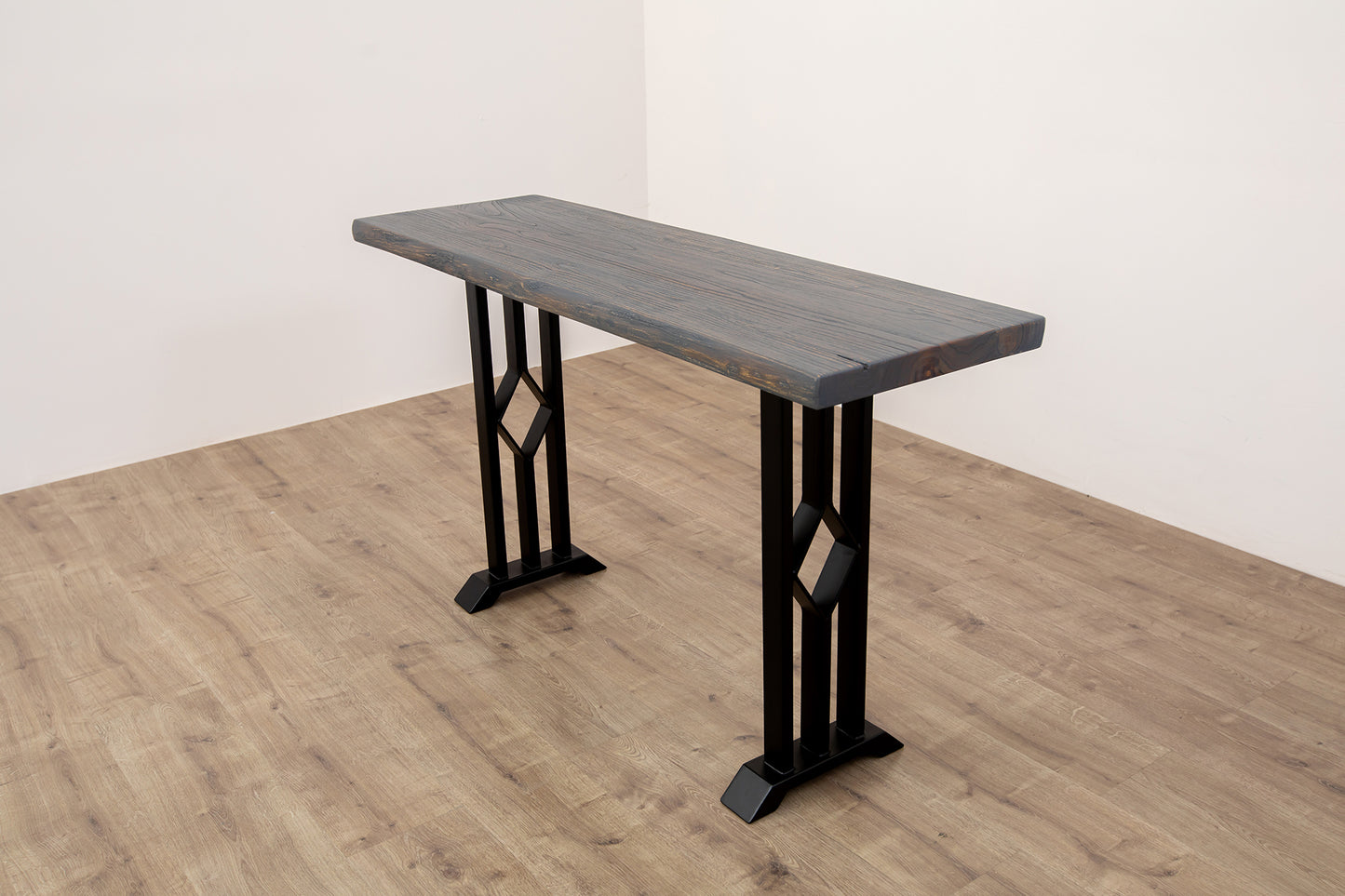 52x12" Teak Live Edge Console Table, Brushed-Texture Anthracite Grey Finish