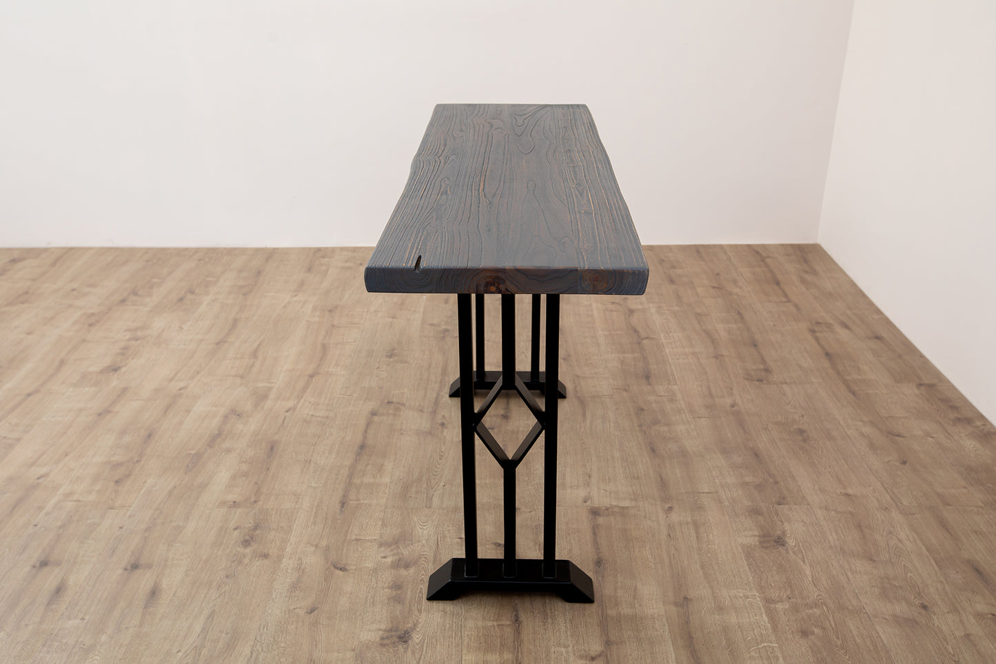 52x12" Teak Live Edge Console Table, Brushed-Texture Anthracite Grey Finish