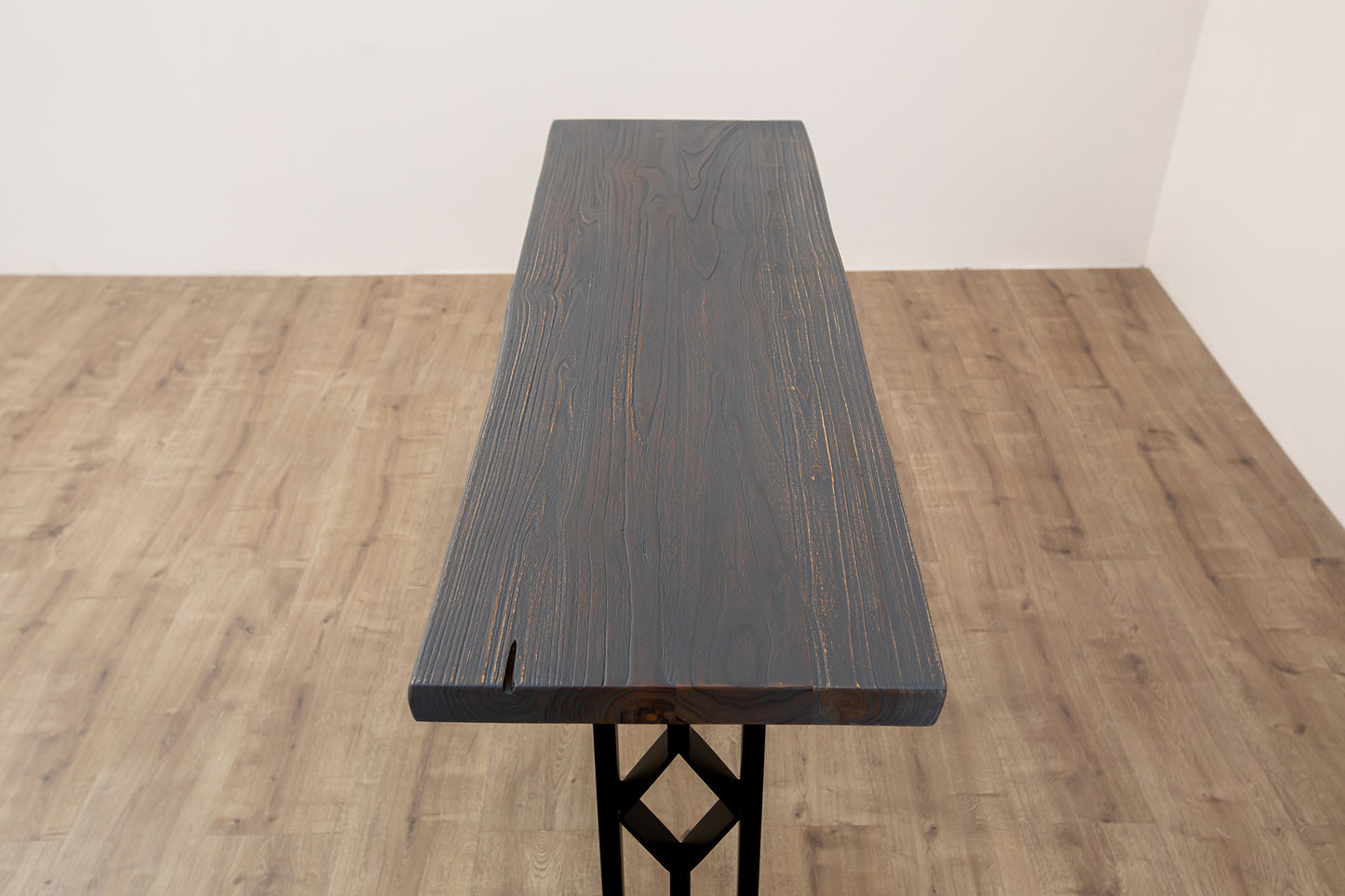 52x12" Teak Live Edge Console Table, Brushed-Texture Anthracite Grey Finish