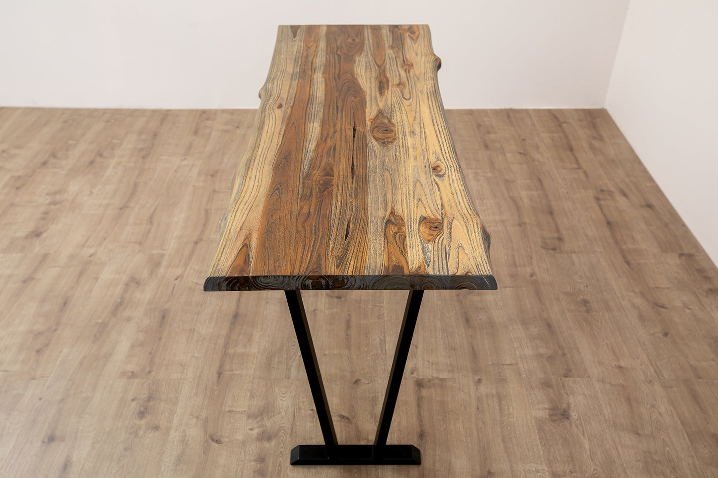 52x12" Teak Live Edge Console Table, Brushed-Texture Autumn Finish