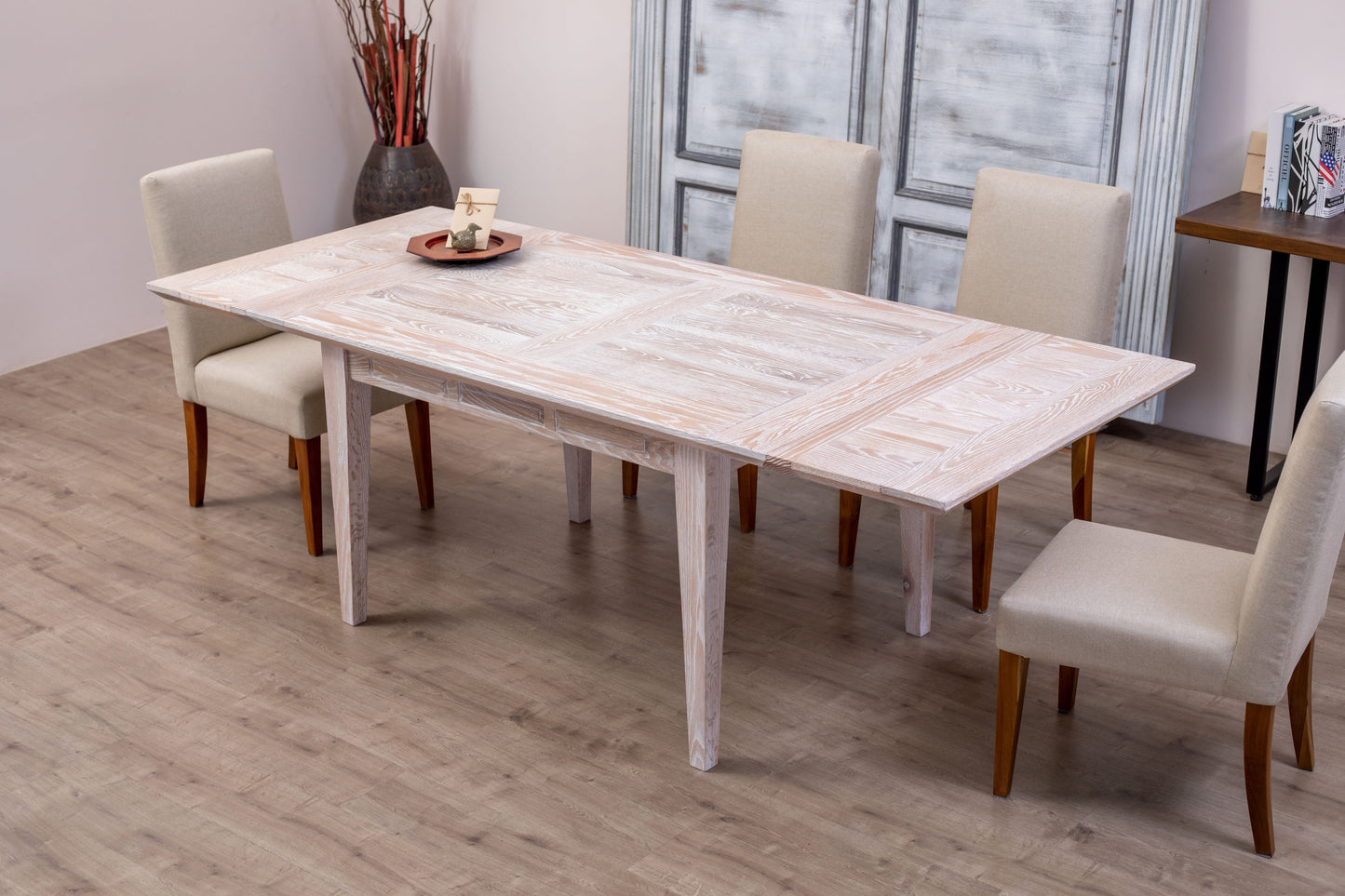 60x38"/92" Solvang Oak Extension Dining Table, Brushed-Textured Sun Bleached Finish