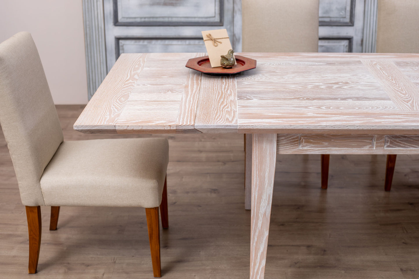 60x38"/92" Solvang Oak Extension Dining Table, Brushed-Textured Sun Bleached Finish