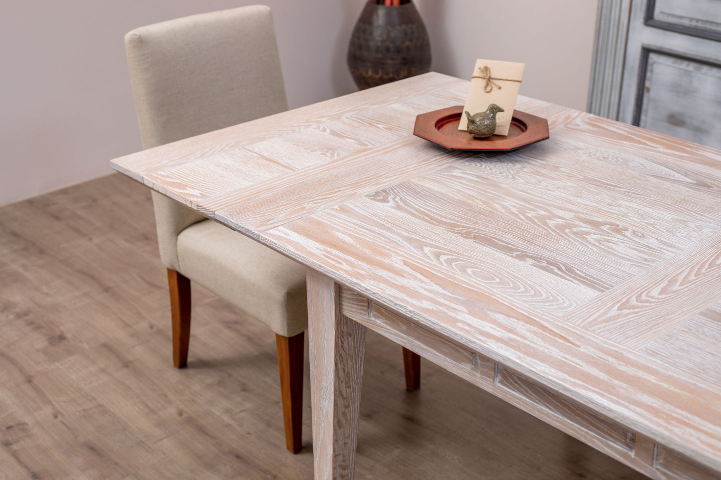 60x38"/92" Solvang Oak Extension Dining Table, Brushed-Textured Sun Bleached Finish