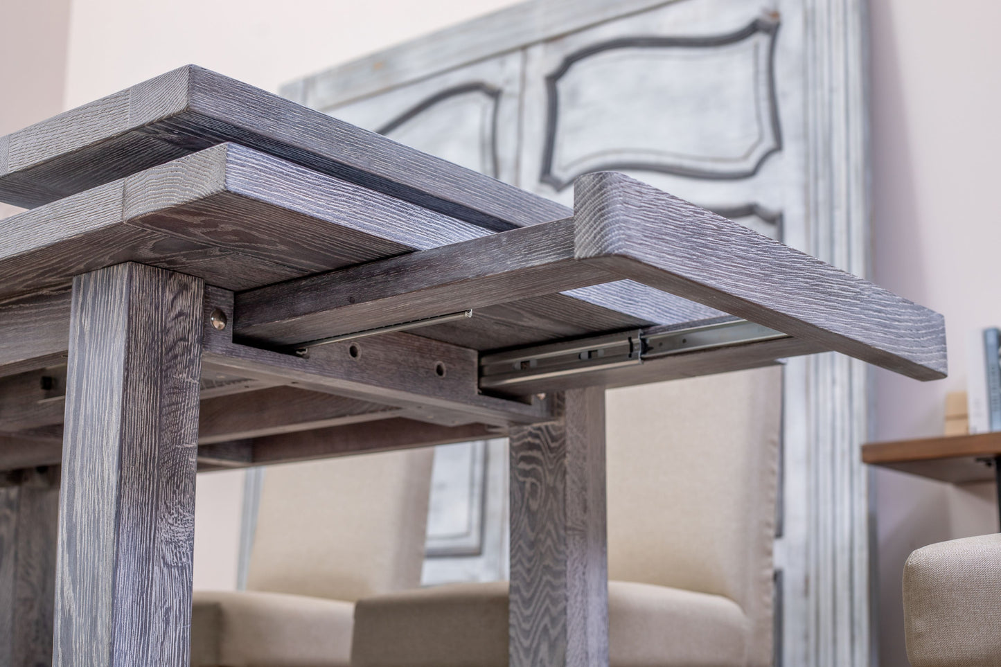 72x38"/104" Sonoma Teak Extension Dining Table, Brushed-Textured Sun Bleached Finish.