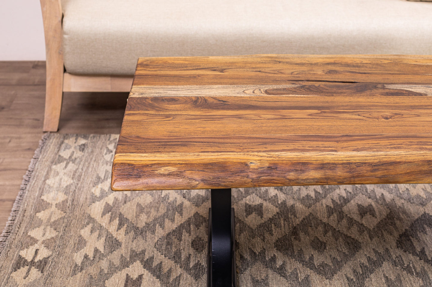 48x30" Teak Live Edge Coffee Table, Brushed-Texture Autumn Finish