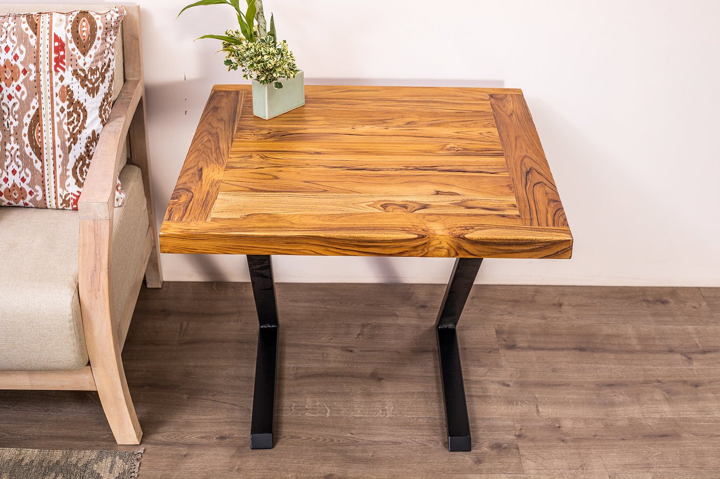 30x30" Teak Mission Edge Side Table, Brushed-Texture Natural Finish